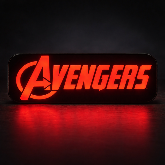 Avengers logo with red text on a black background