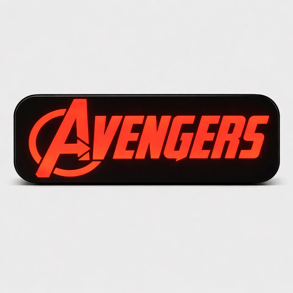 Avengers logo in red on a black background