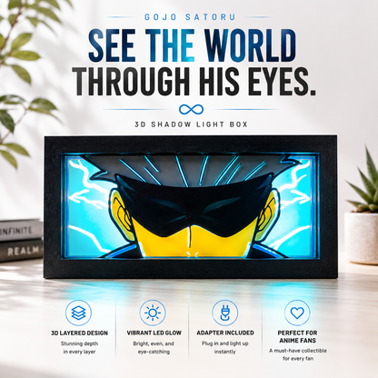 3D shadow light box with anime character design on a table with plants in the background