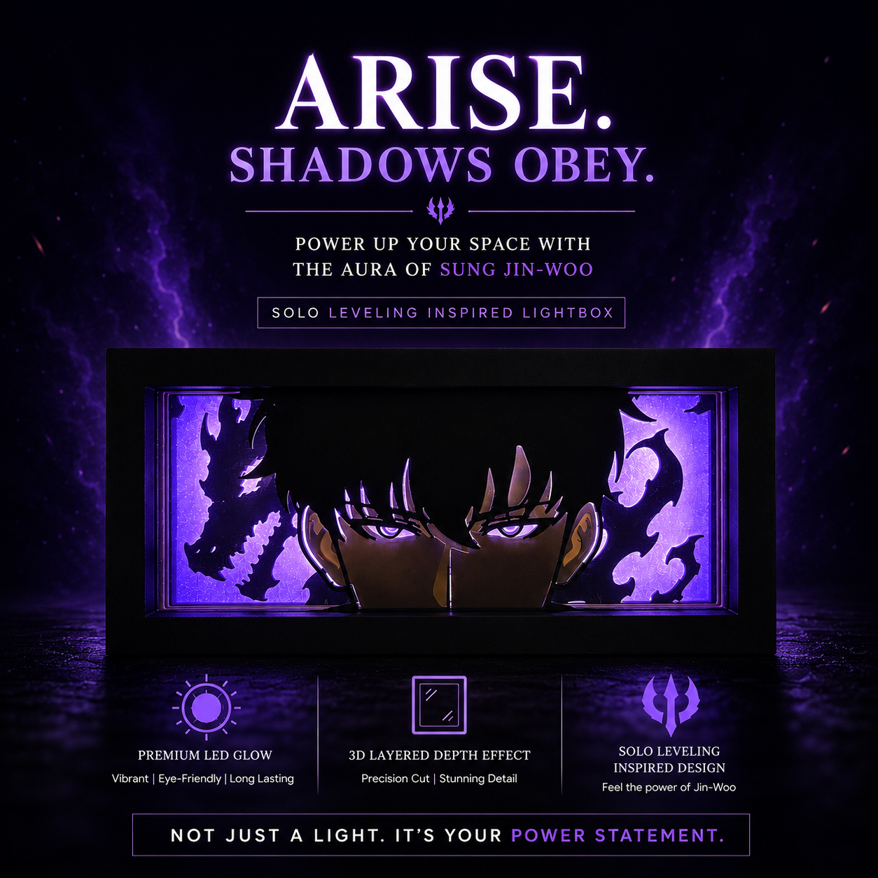 Lightbox with character design and promotional text on a dark background