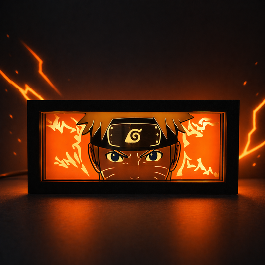 Lightbox with a character design on an orange background