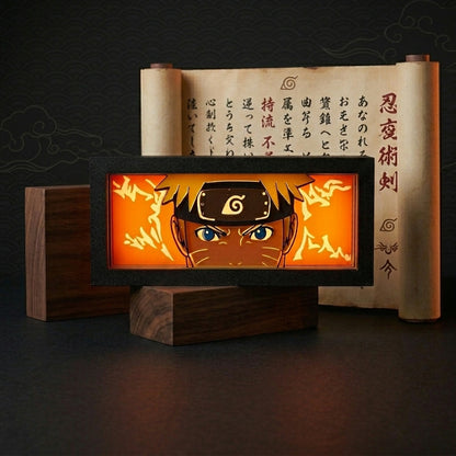 Decorative light box with anime character design on a dark background