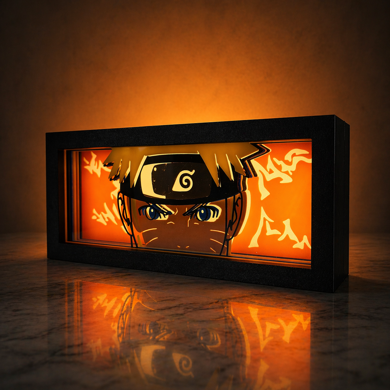 Light box with a character design on an orange background