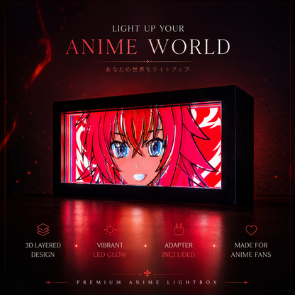 Anime-themed lightbox with vibrant LED glow on a dark background