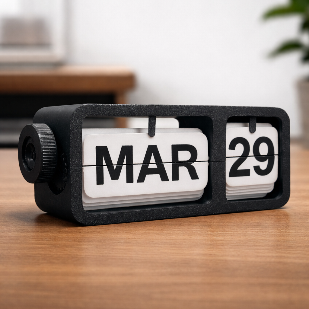 Calendar block showing March 29th on a wooden surface with a blurred background