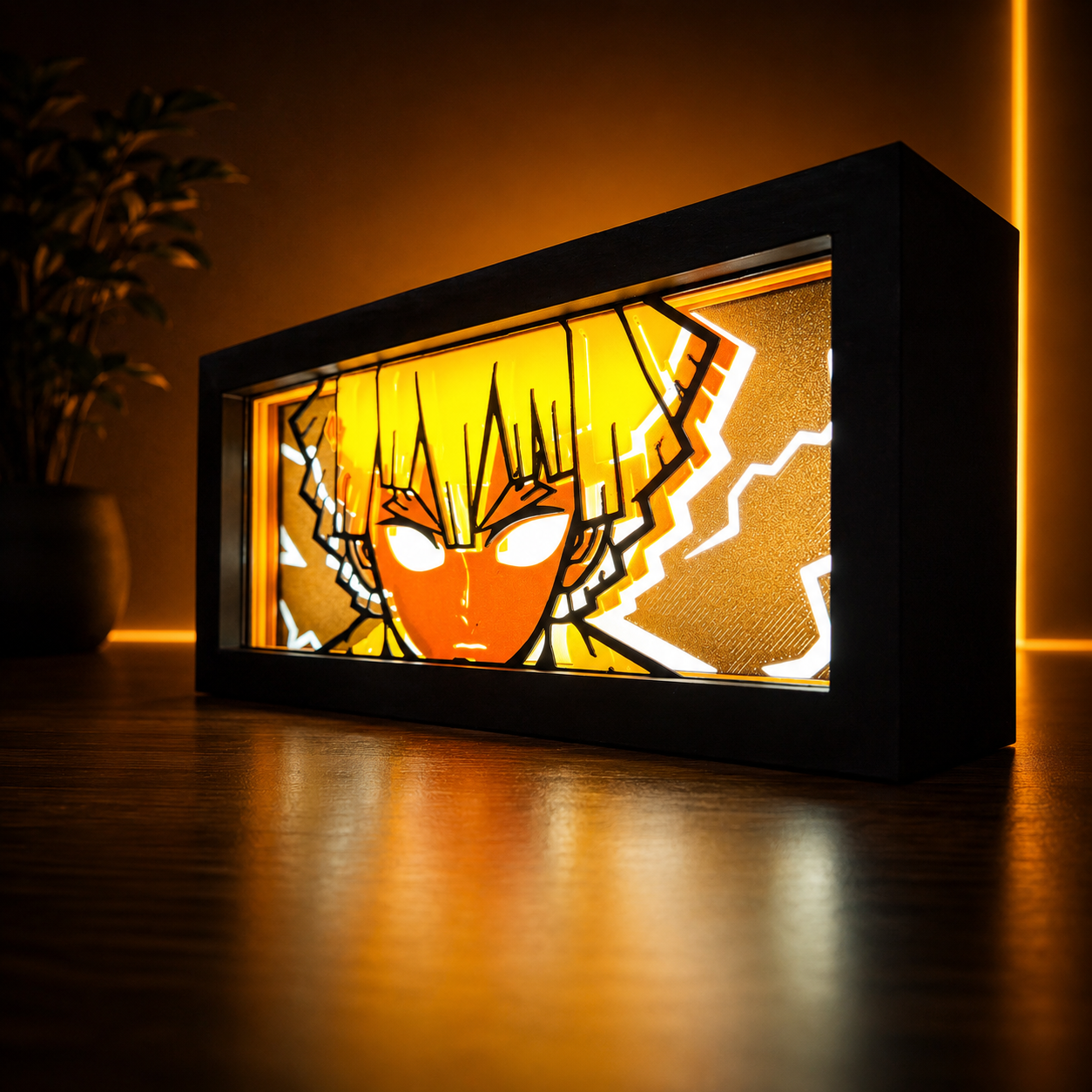 Lightbox with an animated character design on a dark surface