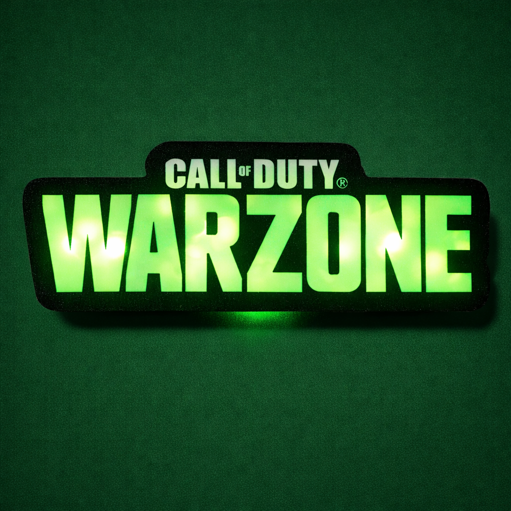 Glowing 'Call of Duty Warzone' logo on a green background