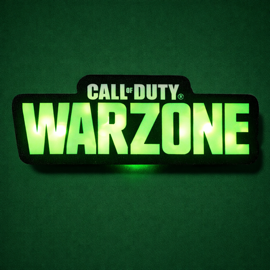 Glowing 'Call of Duty Warzone' logo on a green background