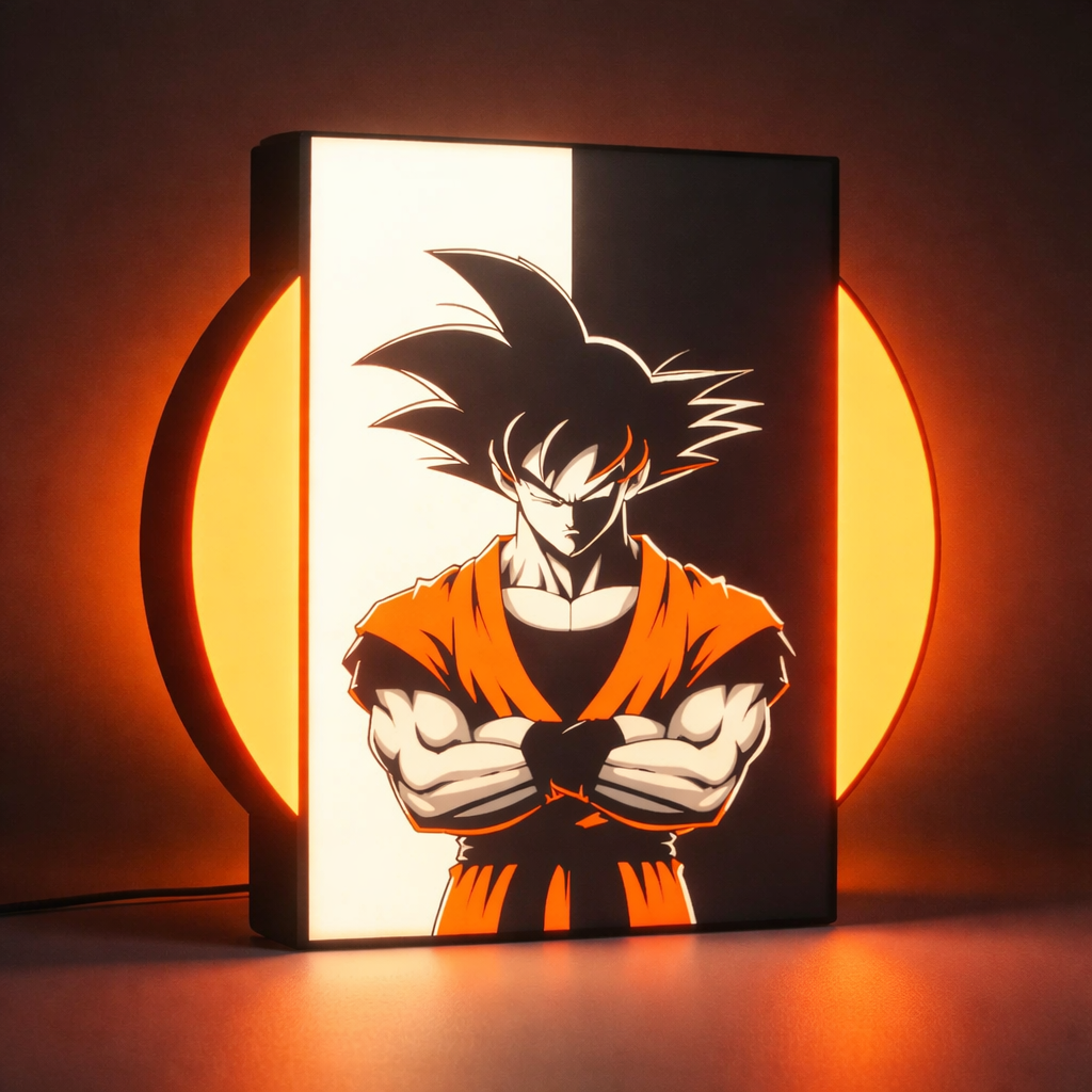 Lightbox with a character design on a dark background