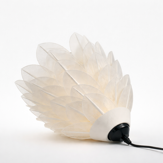 White feather-like lamp on a white background