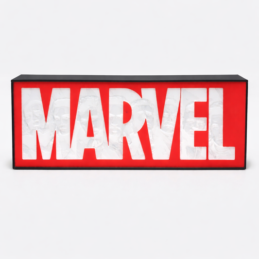 Marvel logo on a red and black background