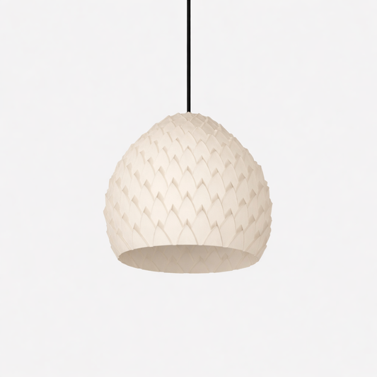 Textured pendant light on a white background