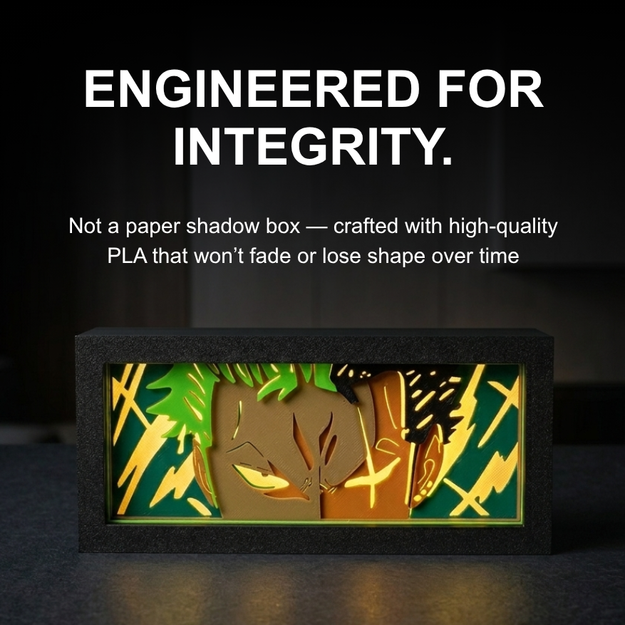 Light-up decorative box with a bear design on a dark background, featuring text about product quality.